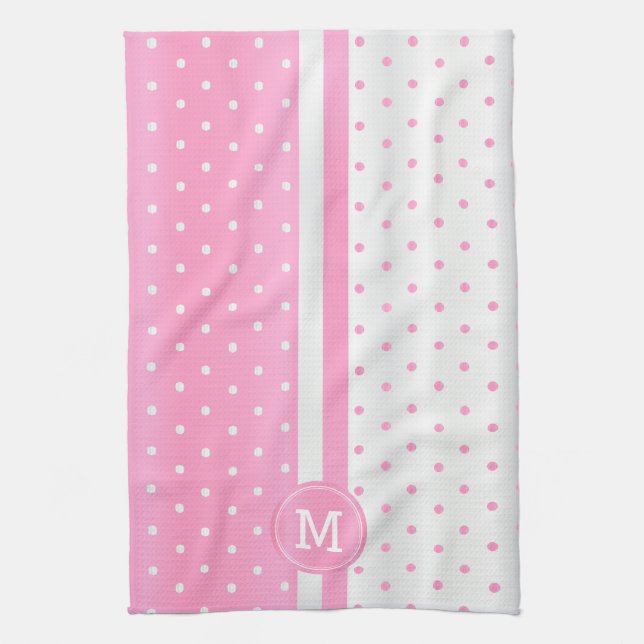 Monogram Pink and White Polka Dot Towel (Vertical)