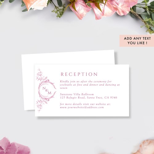 Monogram Pink and White Wedding Reception Enclosure Card