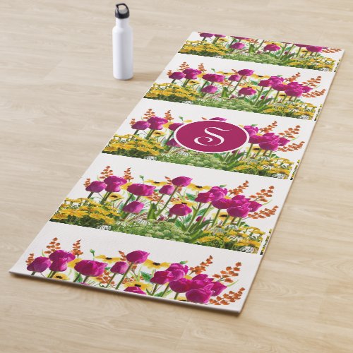 Monogram Pink and Yellow Floral Yoga Mat