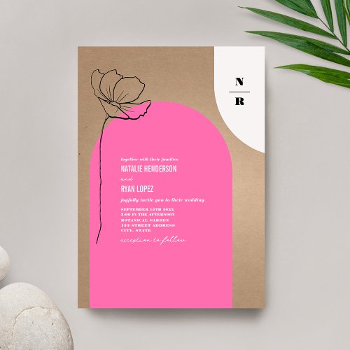 Monogram Pink Arch Floral Wedding Invitation