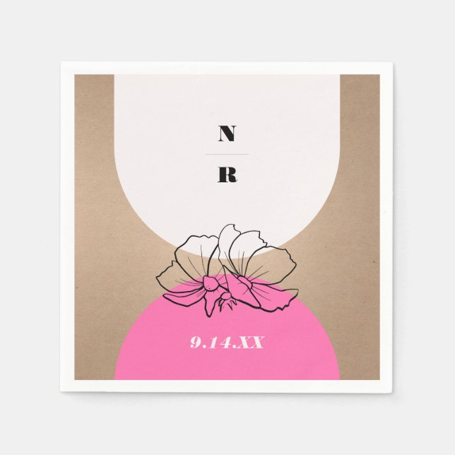 Monogram Pink Arch Floral Wedding Napkins (Front)