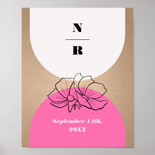 Monogram Pink Arch Floral Wedding Welcome Poster