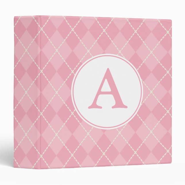 Monogram Pink Argyle Binder (Front/Spine)