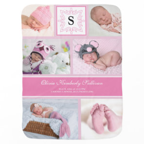 Monogram Pink Baby Girl Photo Collage Blanket