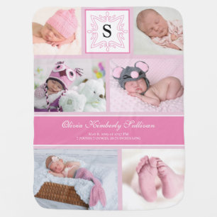 Monogram Pink Baby Girl Photo Collage Blanket