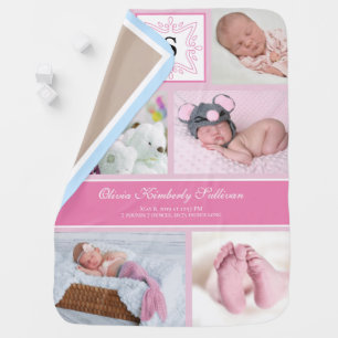 Monogram Pink Baby Girl Photo Collage Blanket