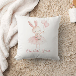 Monogram Pink Ballerina Bunny Girl Nursery Bedroom Throw Pillow
