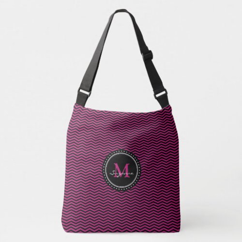 Monogram Pink Black Abstract Chevron  Elegant Crossbody Bag