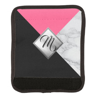 Monogram Pink, Black and Gray Marble Luggage Handle Wrap