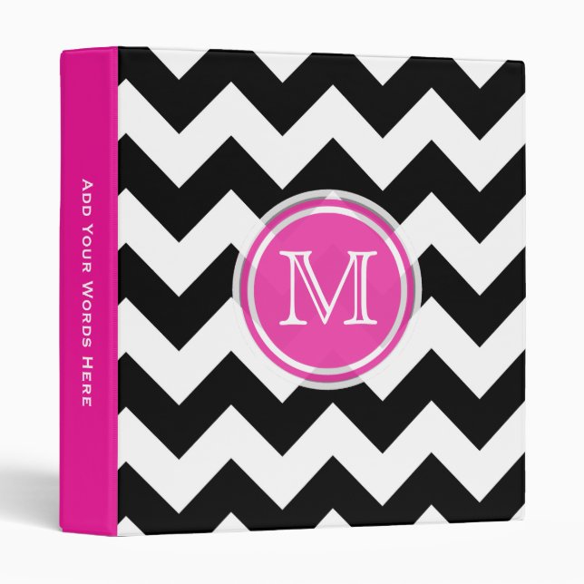 Monogram: Pink Black And White Chevron Binder (Front/Spine)