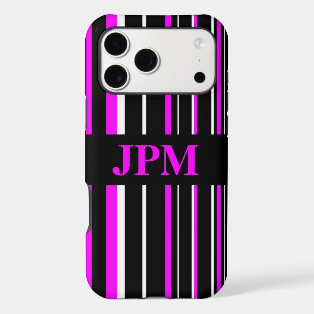 Monogram Pink, Black Barcode Stripe Case-Mate iPhone Case (Back)
