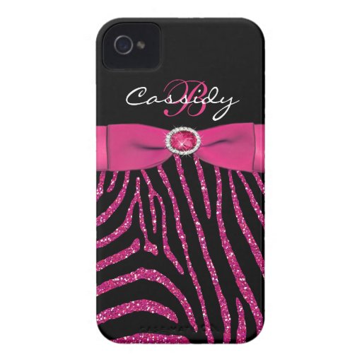 Monogram Pink, Black Glitter Zebra iPhone 4/4S Case-Mate iPhone 4 Case ...