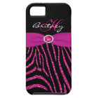 Monogram Pink, Black Glitter Zebra iPhone 5 Case