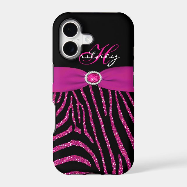 Monogram Pink, Black Glitter Zebra iPhone 5 Case (Back)
