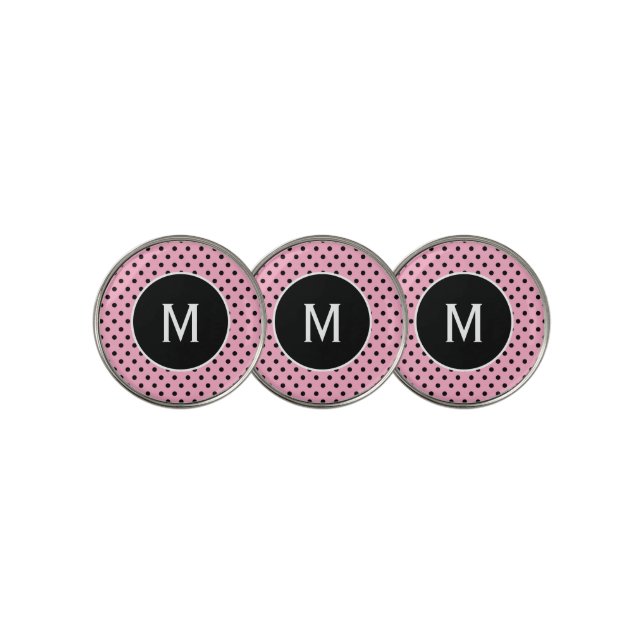 Monogram Pink & Black Golf Ball Markers (3 Up)