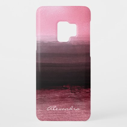 Monogram Pink &amp; Black Ombre Foil Brush Strokes Case-Mate Samsung Galaxy S9 Case