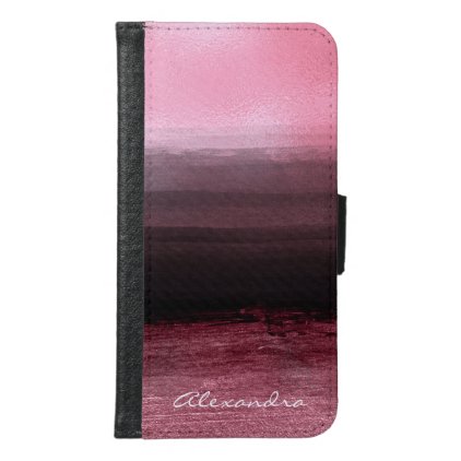 Monogram Pink &amp; Black Ombre Foil Brush Strokes Samsung Galaxy S6 Wallet Case