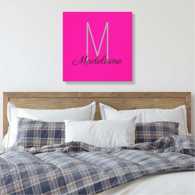 Monogram Pink Black Personal Elegant  Canvas Print (Insitu(Bedroom))