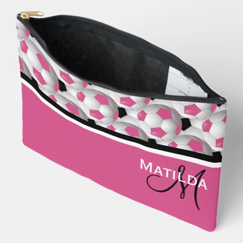 Monogram Pink Black Soccer Ball Pattern Accessory Pouch