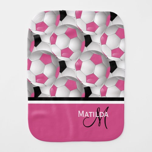 Monogram Pink Black Soccer Ball Pattern Burp Cloth