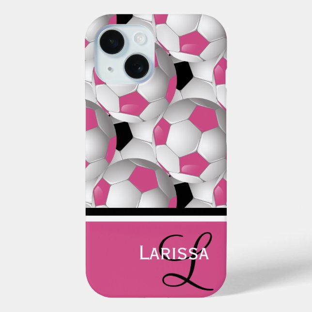 Monogram Pink Black Soccer Ball Pattern Case-Mate iPhone Case (Back)