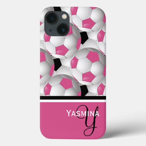 Monogram Pink Black Soccer Ball Pattern iPhone 13 Case