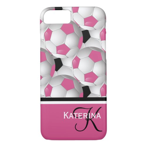 Monogram Pink Black Soccer Ball Pattern iPhone 87 Case