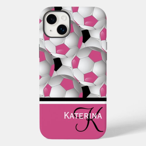 Monogram Pink Black Soccer Ball Pattern Case_Mate iPhone 14 Plus Case
