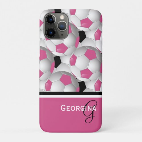 Monogram Pink Black Soccer Ball Pattern iPhone 11 Pro Case