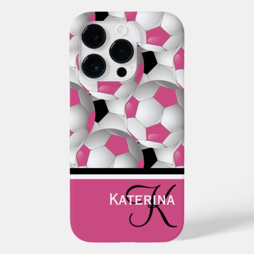 Monogram Pink Black Soccer Ball Pattern Case_Mate iPhone 14 Pro Case