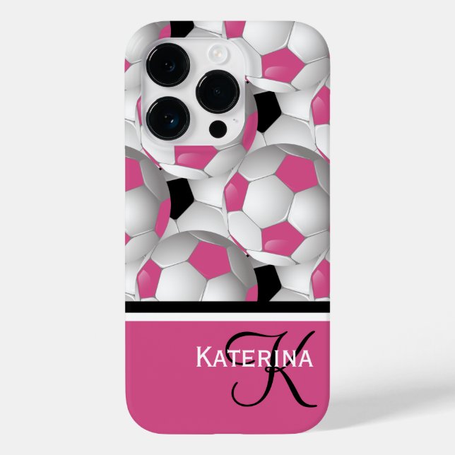 Monogram Pink Black Soccer Ball Pattern Case-Mate iPhone Case (Back)