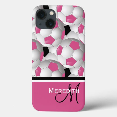 Monogram Pink Black Soccer Ball Pattern iPhone 13 Case