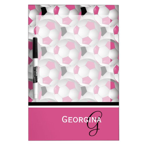 Monogram Pink Black Soccer Ball Pattern Dry Erase Board