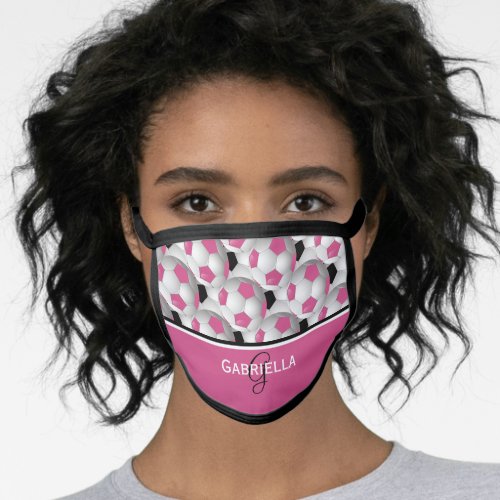 Monogram Pink Black Soccer Ball Pattern Face Mask