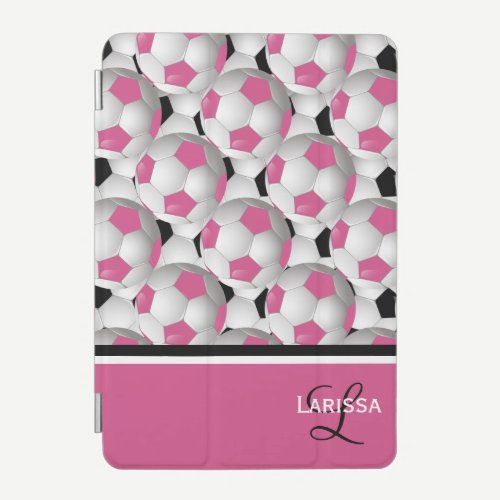 Monogram Pink Black Soccer Ball Pattern iPad Mini Cover