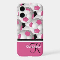 Monogram Pink Black Soccer Ball Pattern