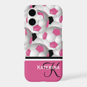 Monogram Pink Black Soccer Ball Pattern iPhone 17 Case