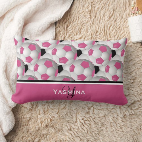 Monogram Pink Black Soccer Ball Pattern Lumbar Pillow