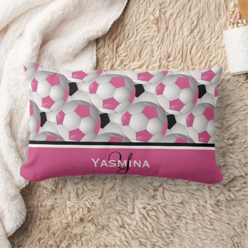 Monogram Pink Black Soccer Ball Pattern Lumbar Pillow