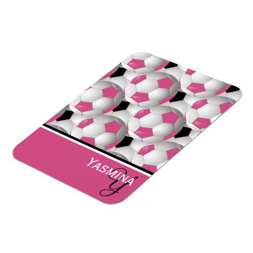 Monogram Pink Black Soccer Ball Pattern Magnet