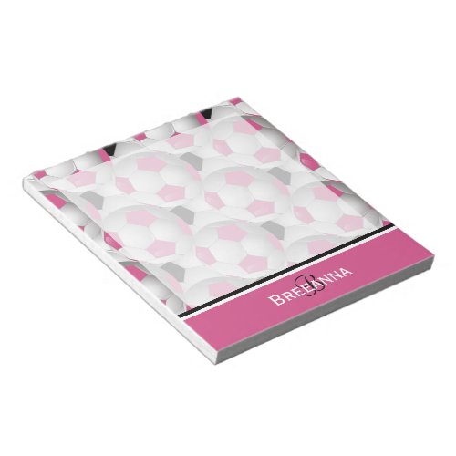 Monogram Pink Black Soccer Ball Pattern Notepad