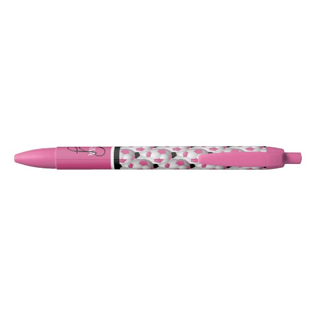 Monogram Pink Black Soccer Ball Pattern Pen (Back)