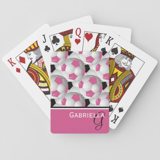 Monogram Pink Black Soccer Ball Pattern Playing Cards