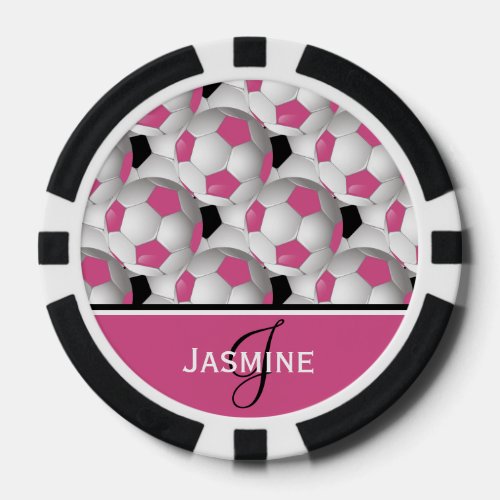 Monogram Pink Black Soccer Ball Pattern Poker Chips