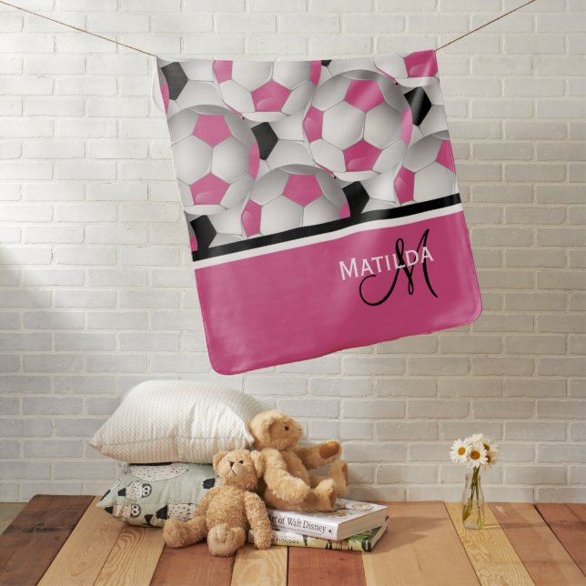 Monogram Pink Black Soccer Ball Pattern Receiving Blanket (In Situ)