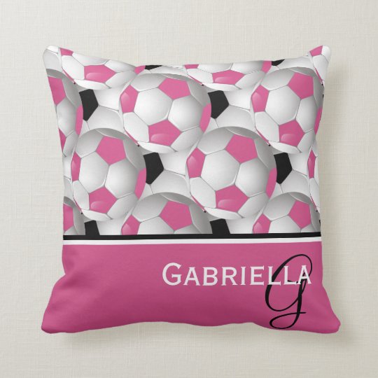 Monogram Pink Black Soccer Ball Pattern Throw Pillow | Zazzle.com