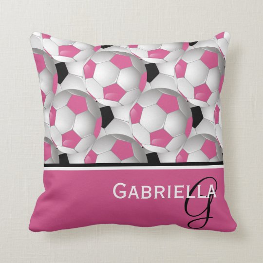 Monogram Pink Black Soccer Ball Pattern Throw Pillow Zazzle Com