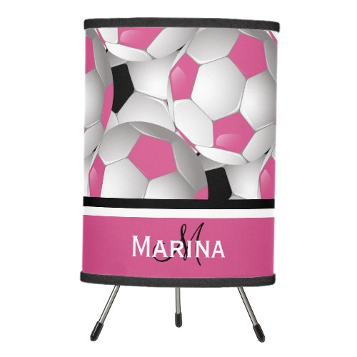 Monogram Pink Black Soccer Ball Pattern Tripod Lamp