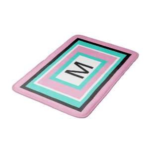 Monogram Pink Black Turquoise Geometric Bath Mat