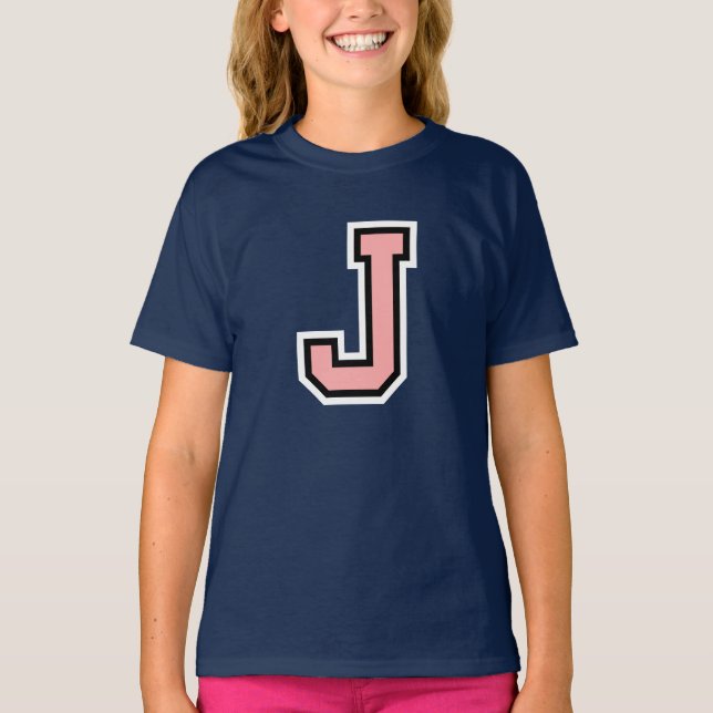 Monogram Pink Black White College Initial J T-Shirt (Front)